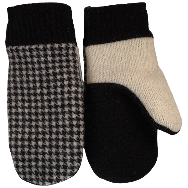 Black/Cream Houndstooth Wool with Wool Cuffs