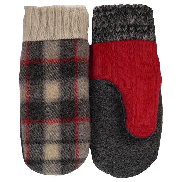 Gray, Cream, and Red Plaid Wool with Wool Cuffs