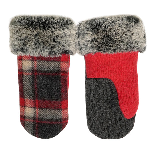 Red And Gray Plaid Wool With Fur Cuffs