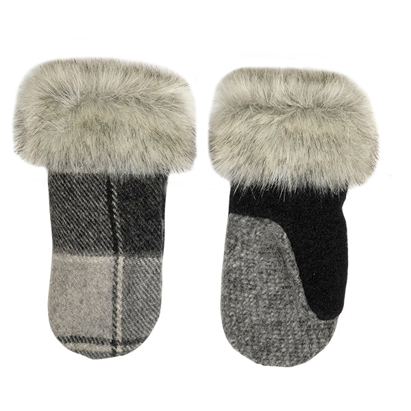 Gray and Black Plaid Wool With Fur Cuffs