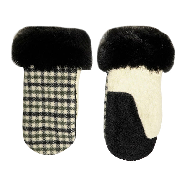 Olive / Black / Cream Wool With Fur Cuffs