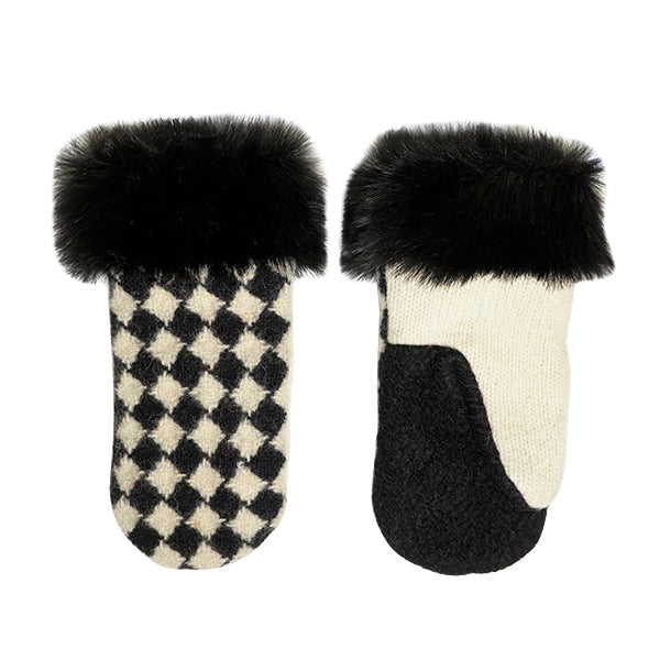 Black And Cream Wool With Fur Cuffs