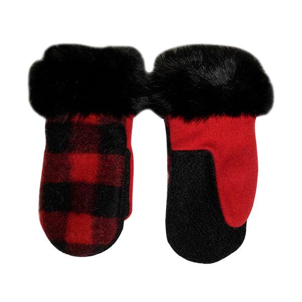 Black And Red Buffalo Plaid Wool With Fur Cuffs