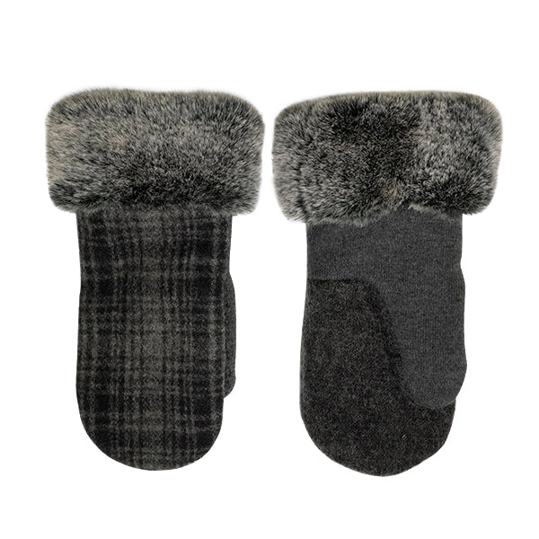 Gray And Black Plaid Wool With Fur Cuffs